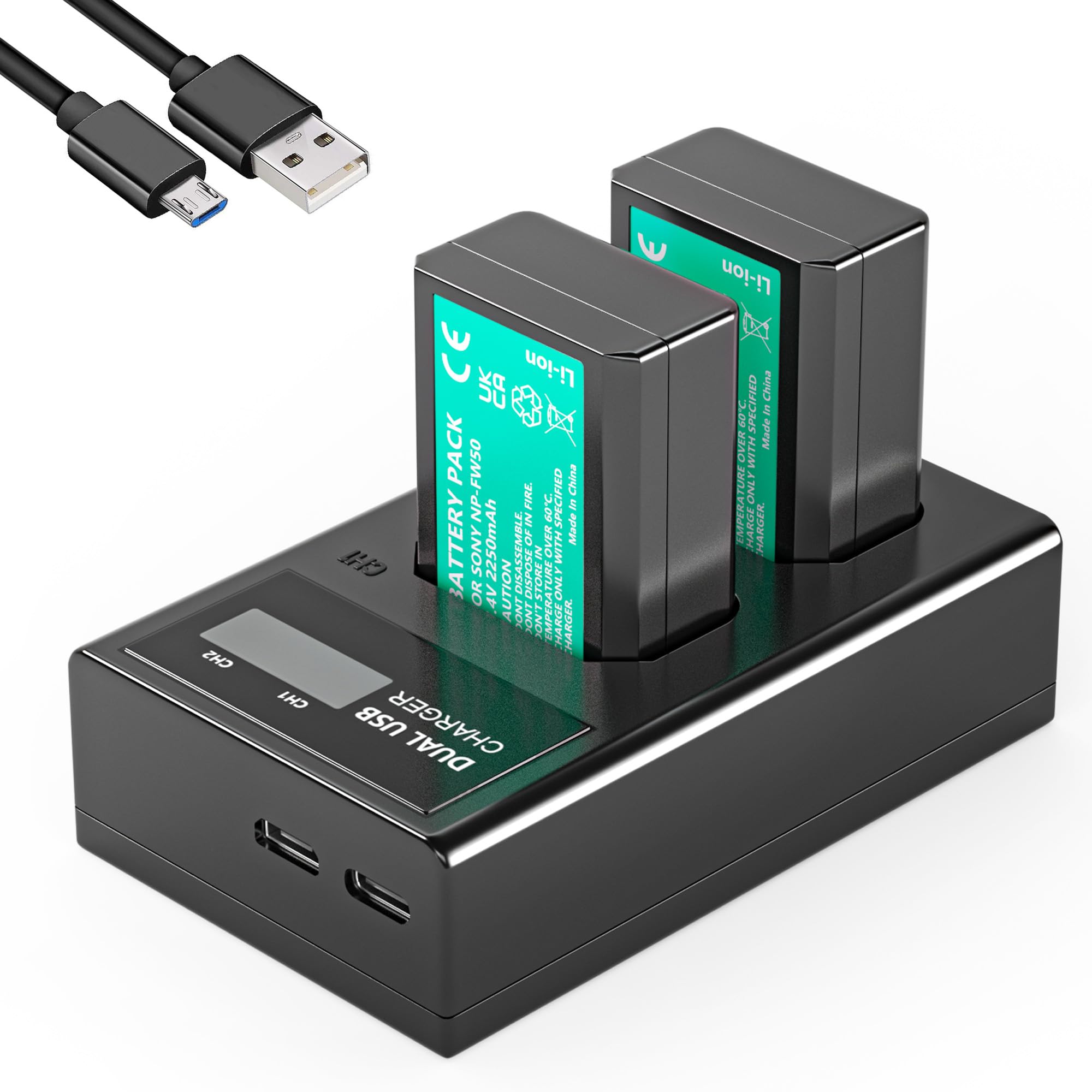 2Pack NP-FW50 Battery Charger Bundle for Sony ZV-E10 ZVE10 Alpha